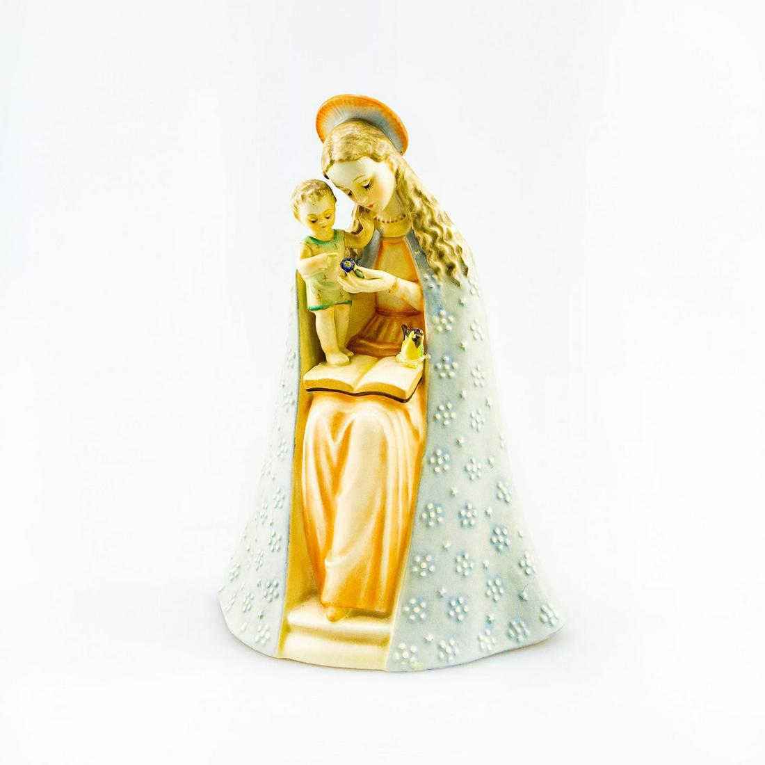 Goebel Hummel Figurine, Flower Madonna And Child: Porcelain; hand painted. Serene beauty with son. Goebel backstamp. Broken bird. Issued: 20th c. Dimensions: 8"H Manufacturer: Goebel Country of Origin: Germany