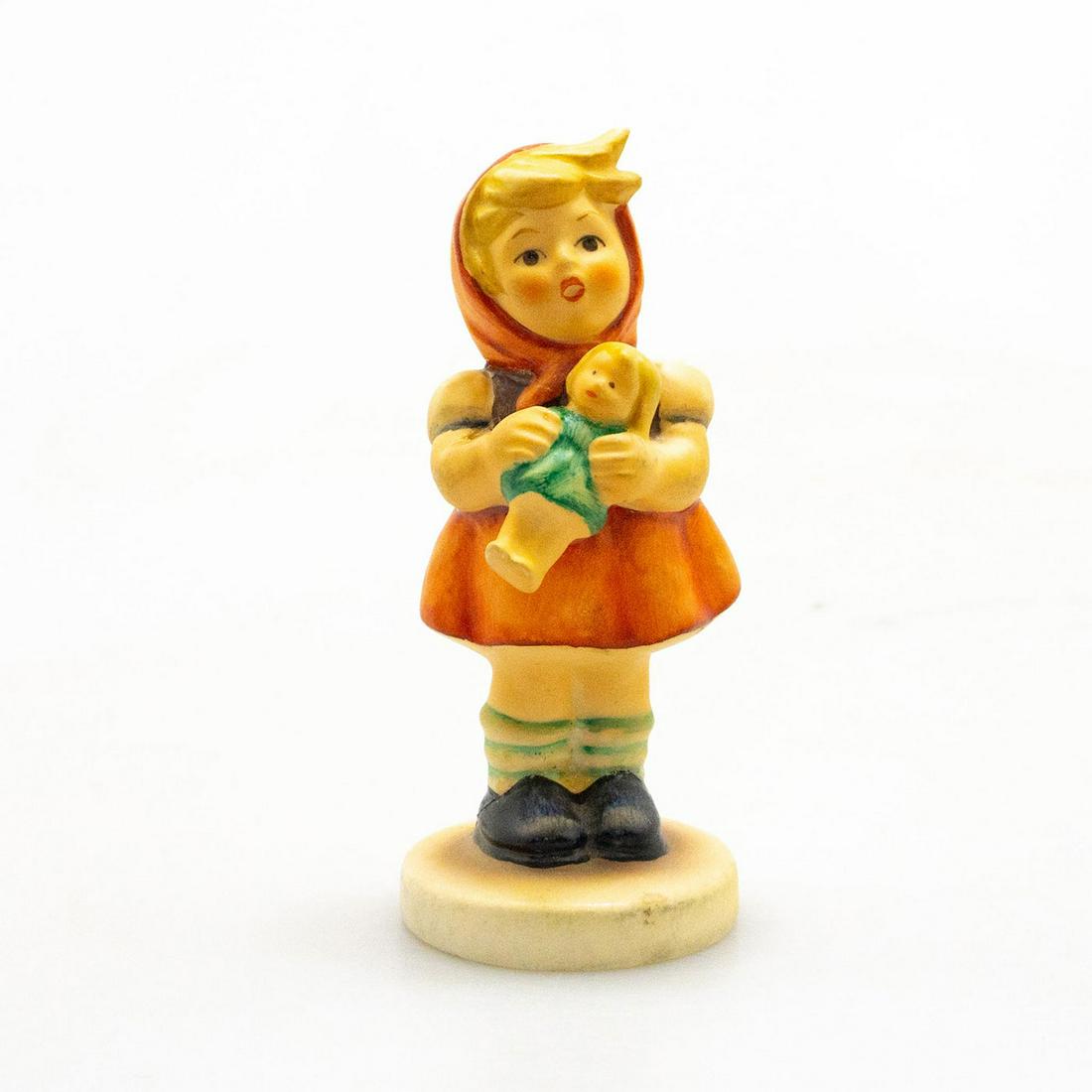 Goebel Hummel Figurine, Girl With Doll: Hand painted porcelain matte finish. Impressed M.I. Hummel to round base. Restoration to head and legs. Hairline cracks. Impressed 239/B, 1967 Goebel backstamp. Marked W. Germany. Artist: M. I. Hummel
