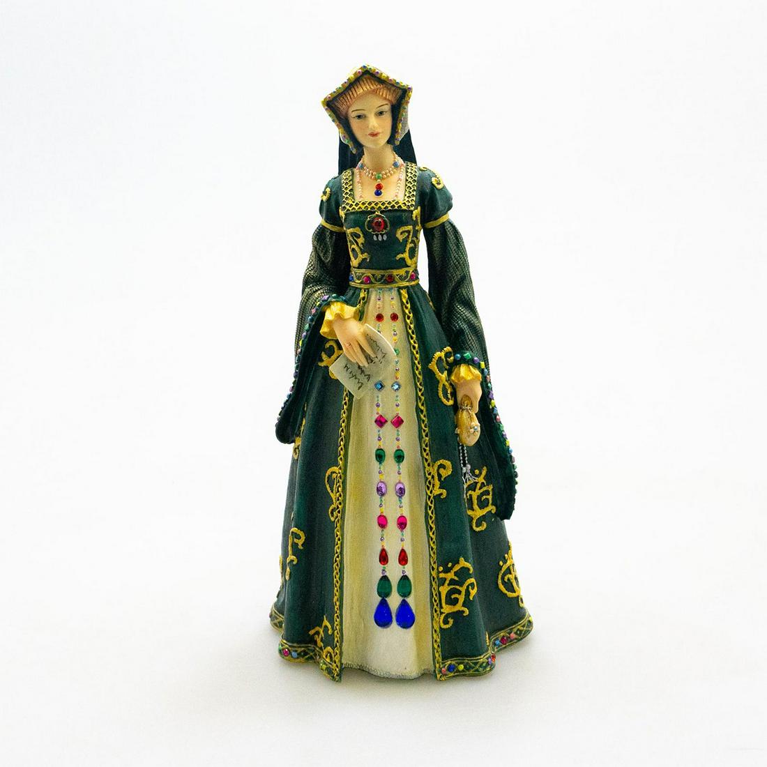Jane Seymore Historical Collection Resin Sculpture: Hand painted resin figure of Jane Seymour, Queen of England with jeweled decoration. #wifeofhenryVIII Issued: 2006 Dimensions: 10"H Country of Origin: China Manufacturer: RNR Gifts