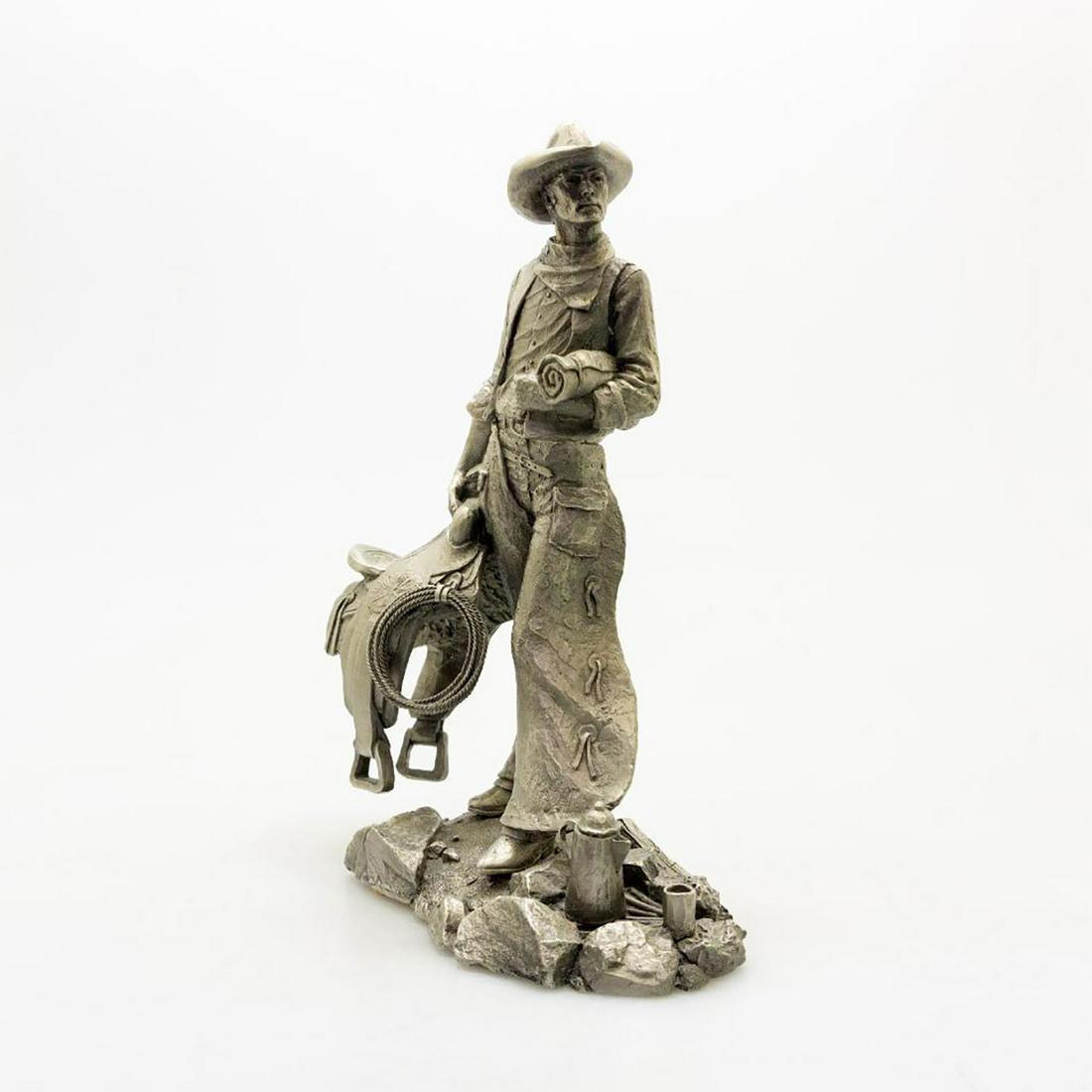 1979 Jim Ponter Fine Pewter Sculpture The Wrangler: Limited edition, designed for The Western Heritage Museum. Impressed title, signature and factory markings to bottom base. Artist: Jim Ponter Issued: 1979 Dimensions: 10.25"H Edition Number: 951 of 45