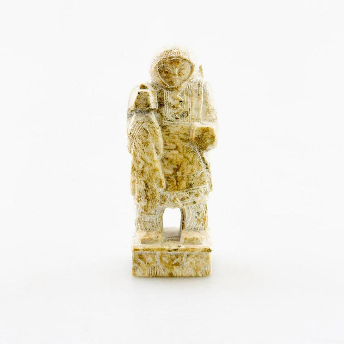 Inuit Soapstone/Regional Stone Figurine Sculpture,: Hand carved white stone, gray inclusions. Trio of Fox heads to base. Vintage patina, carved in a naturalistic style. #Sculpture #InuitArt #NativeCanadians #NativeArt #Soapstone #Serpentine #Serpentini