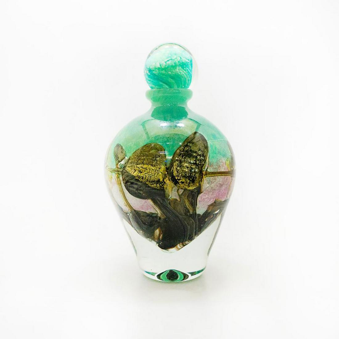 Jean-Claude Novaro Lg Green Glass Bottle Art W/Dauber: Blown-glass on mint green and pink ground with golden blown formations along the body. Finished with spherical dauber. Signed and dated to bottom base. Artist: Jean-Claude Novaro Issued: 2005 Dimensio