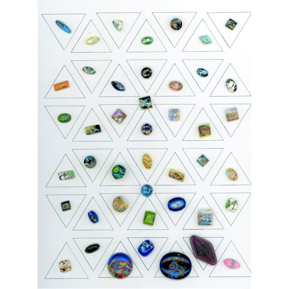 A Card Of Popper Glass Buttons: 44 Small and medium size buttons from the Leo Popper Co, These late 19th, early 20th century foil encased colorful glass buttons were made by Leo Popper and his company and are very sought after by bo