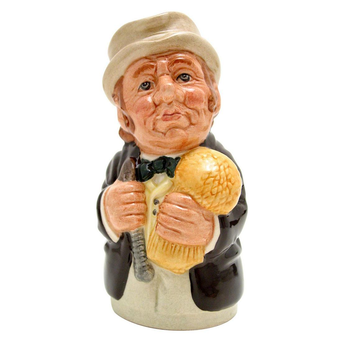 Mr. Furrow The Farmer D6701 - Royal Doulton Toby Jug: Royal Doulton Toby Jug, Mr. Furrow the Farmer D6701 (dark brown coat; cream trousers; light brown hat). Designed by William K. Harper. Series: The Doultonville Collection, issued 1983 - 1989. Size: 4'