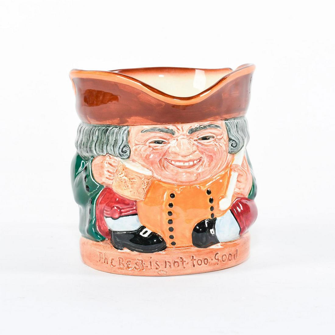 Royal Doulton Toby Jug, The Best Is Not Too Good D6107: Jovial man enjoying his fine brew. Titled on body. Royal Doulton backstamp. Artist: Harry Fenton Issued: 1939 - 1960 Dimensions: 4.5"H Manufacturer: Royal Doulton Country of Origin: England