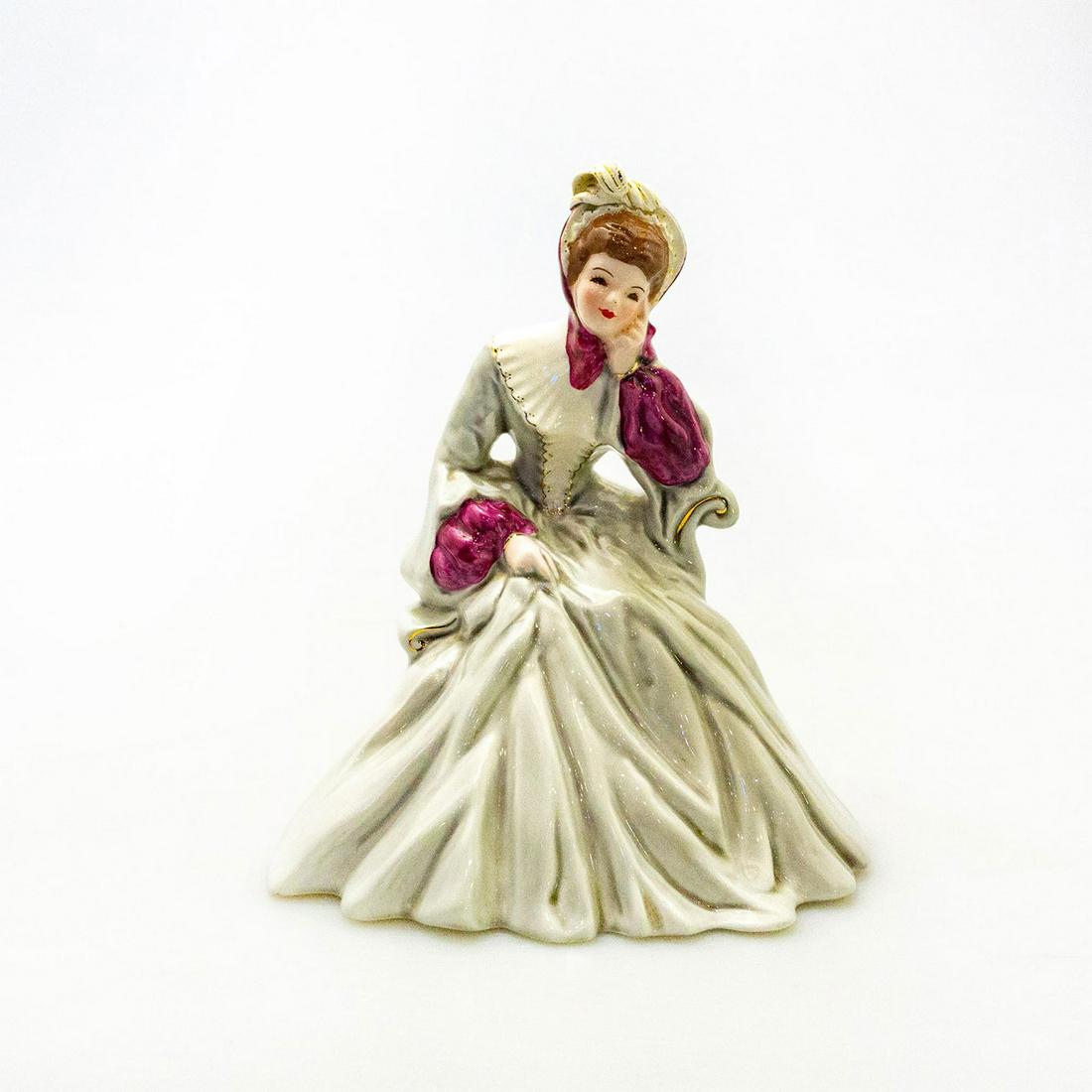 Florence Ceramics Regbecca Fashion Figure Porcelain: Vintage lady figure 'Rebecca' in seated on a bench in a lovely gown, trimmed in gold. Florence Ceramics of Pasadena, California #pasadena #beautifullady Artist: Florence Ward Issued: 1950s Dimensions: