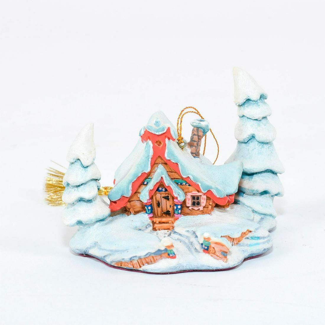 Disney Ornament, Nestled in the Snow, Peter and the: Wintry snow-covered scene of idyllic cottage in the woods from Peter and the Wolf. Resin ornament. From the Enchanted Places collection. #disney