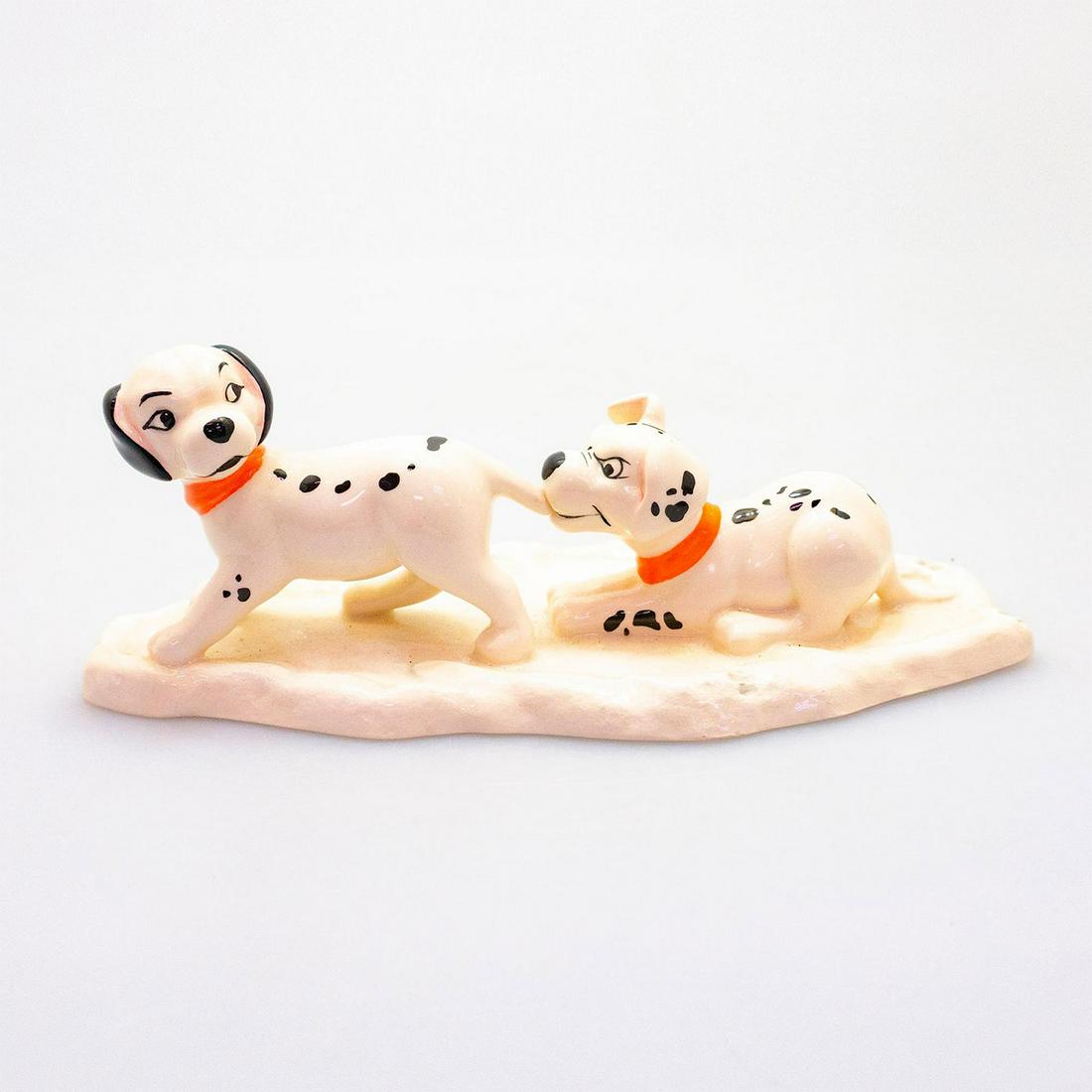 Royal Doulton Disney's Figural Tableau, 101 Dalmatians: Lucky and Freckles on Ice. From the 101 Dalmatians Collection. Royal Doulton backstamp.