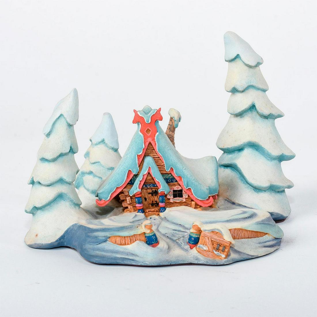 Walt Disney Classics Collection Figural, Nestled in the: Wintry snow-covered scene of idyllic cottage in the woods from Peter and the Wolf. Minimal age-related spotting is seen. #disney #winter