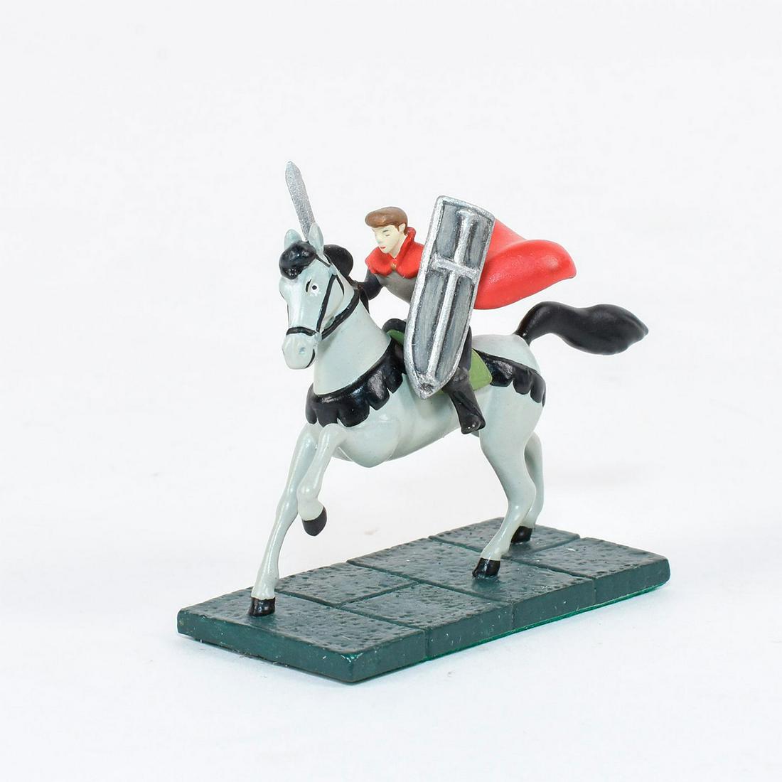 Disney Classics Bronze Figurine, Prince Phillip &: Prince Phillip rides valiantly on his horse Samson to rescue Sleeping Beauty. Miniature painted bronze figure. From the Disney film 'Sleeping Beauty'. #disney #sleepingbeauty