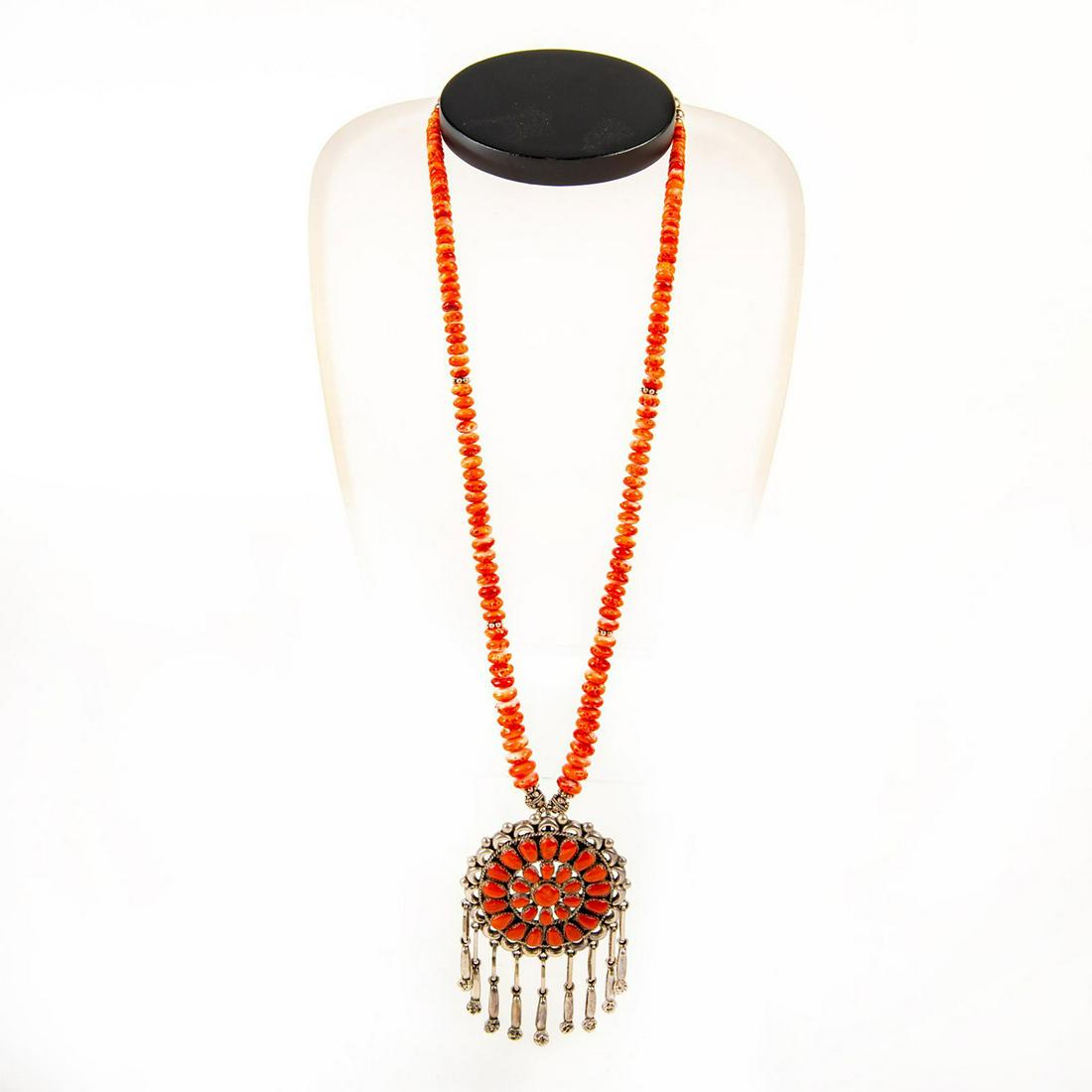 Native American Zuni Spiny Oyster Pendant Necklace (1 of 4)