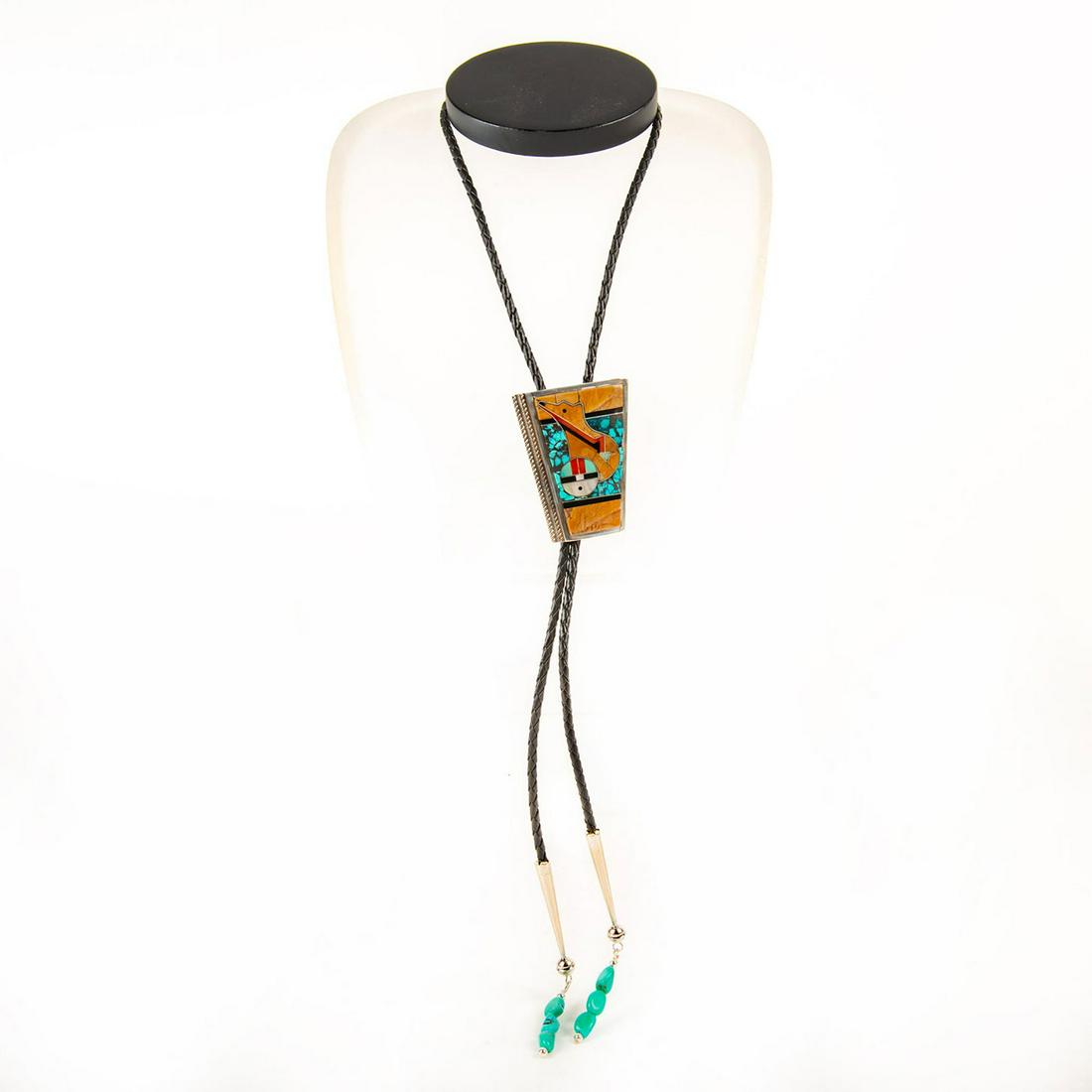 Native American Zuni Channel Inlay Sun Face Bear Bolo (1 of 4)