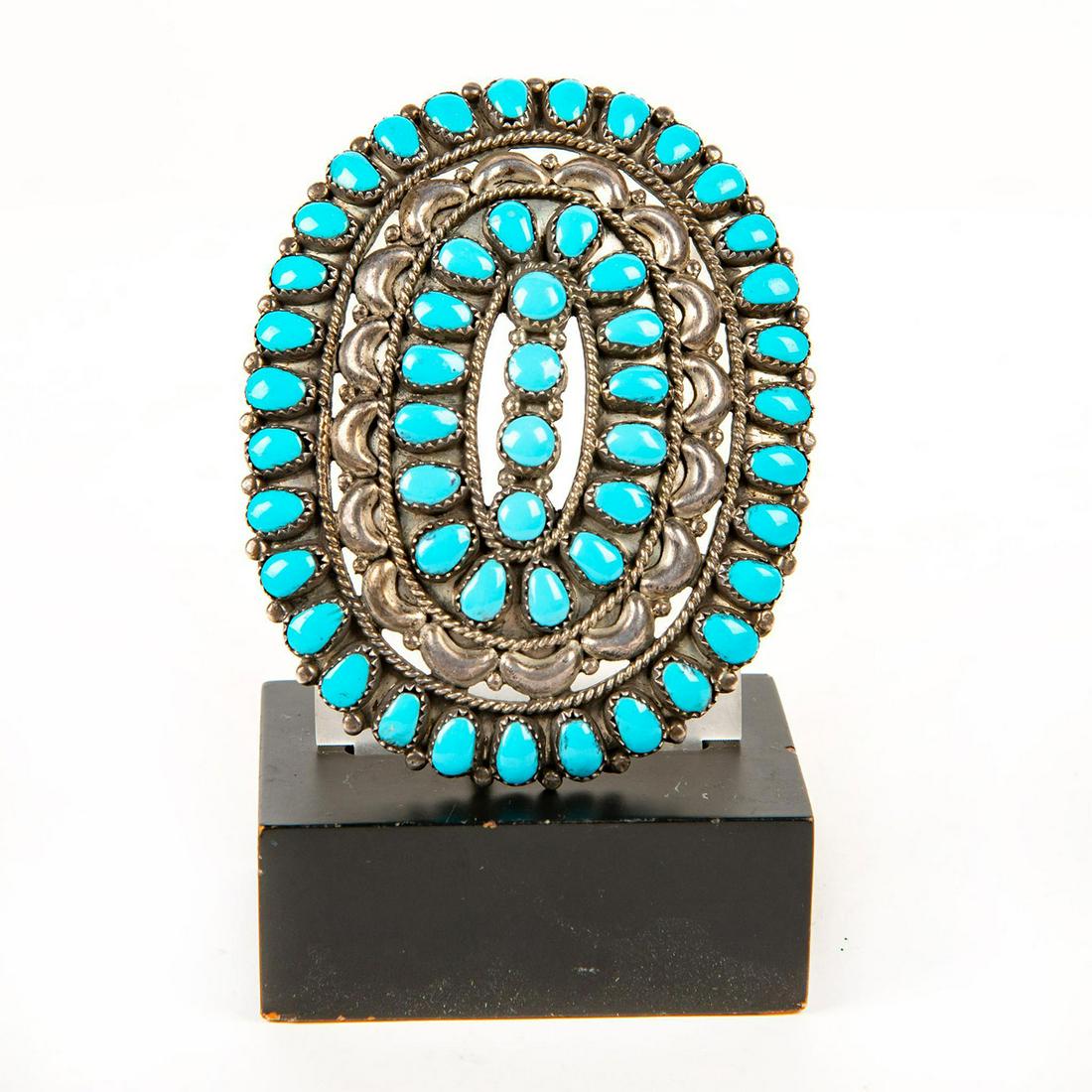 Native American Navajo Turquoise Silver Belt Buckle (1 of 3)