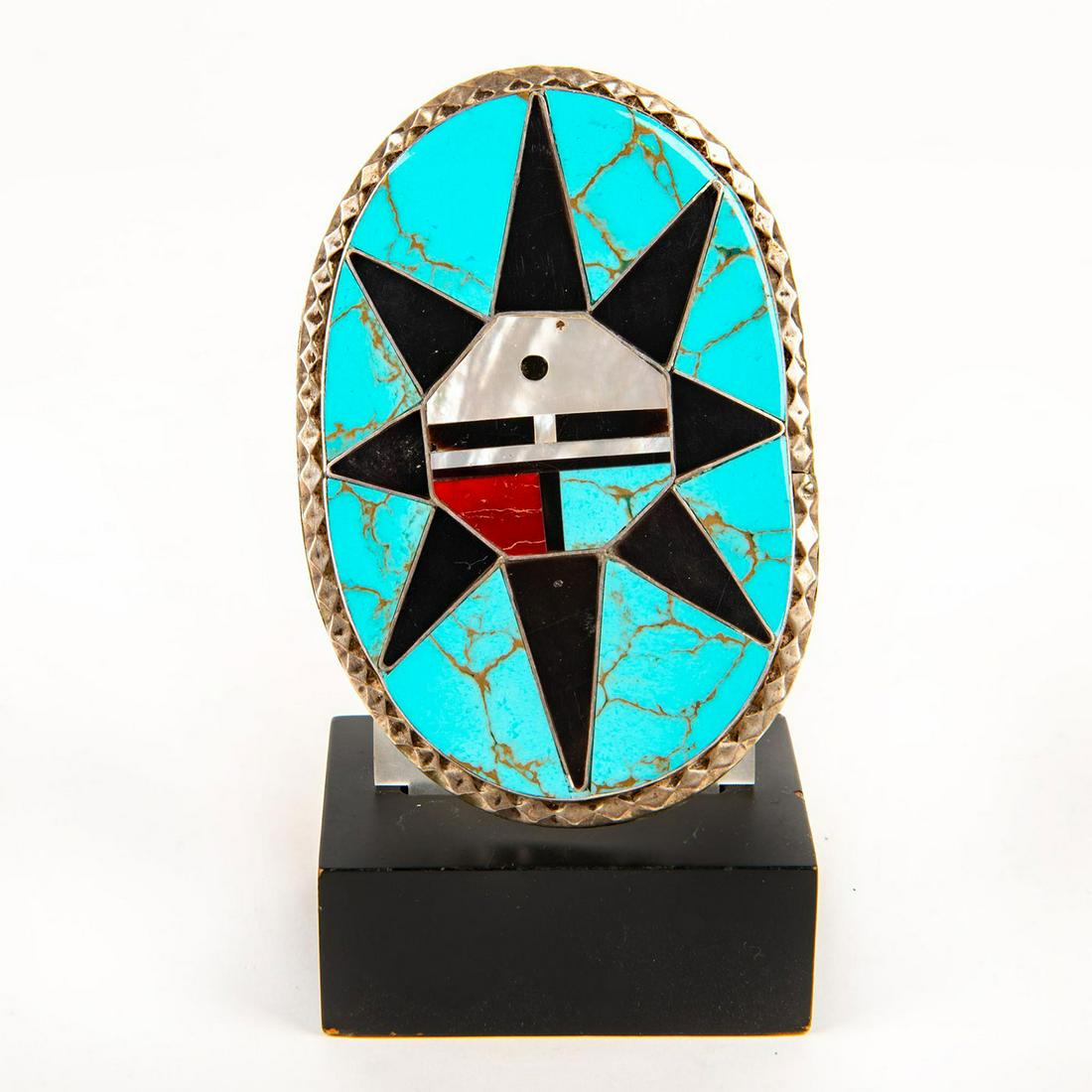 Native American Zuni Mosaic Sun Face Silver Buckle (1 of 3)