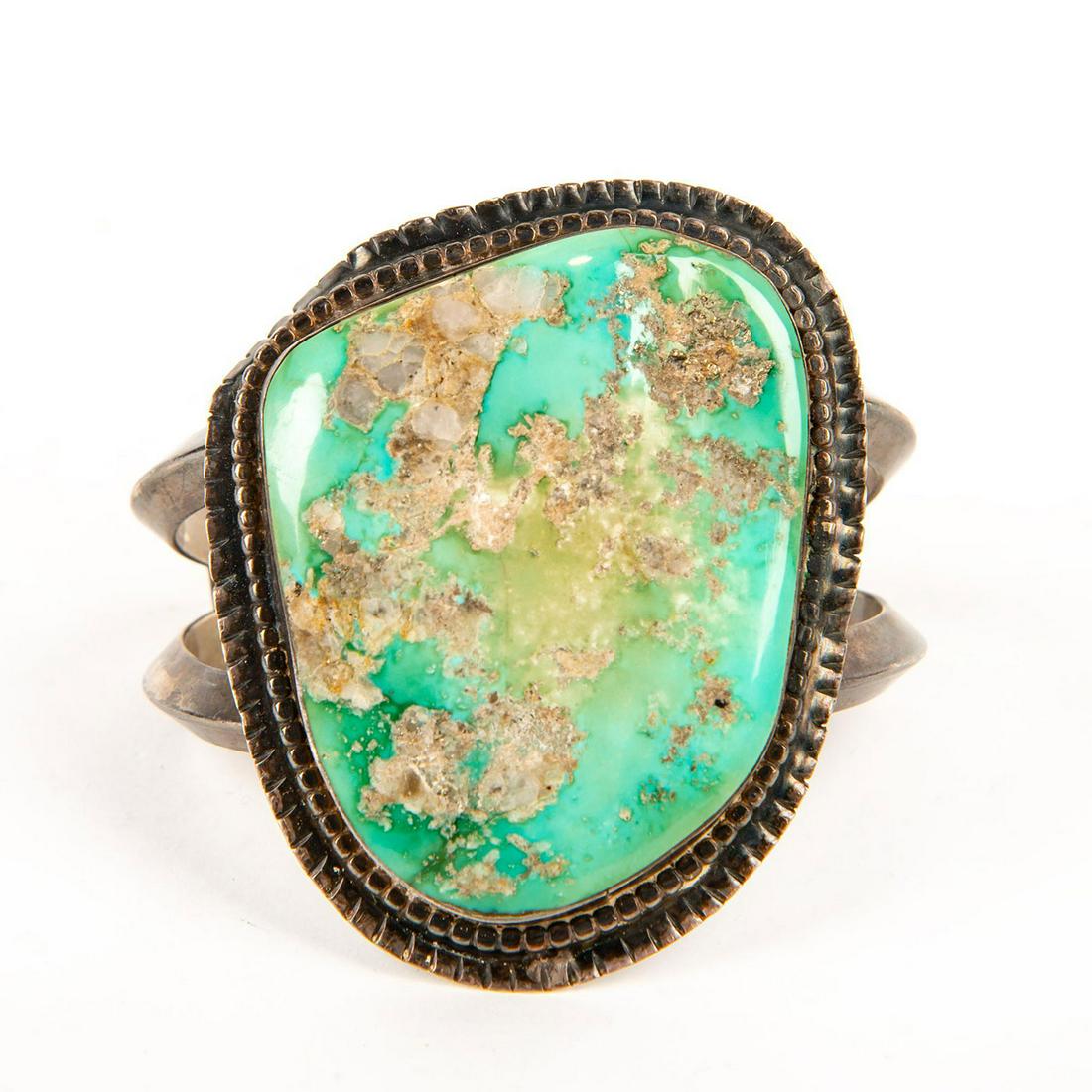 Native American Navajo Morenci Turquoise Silver Cuff (1 of 4)