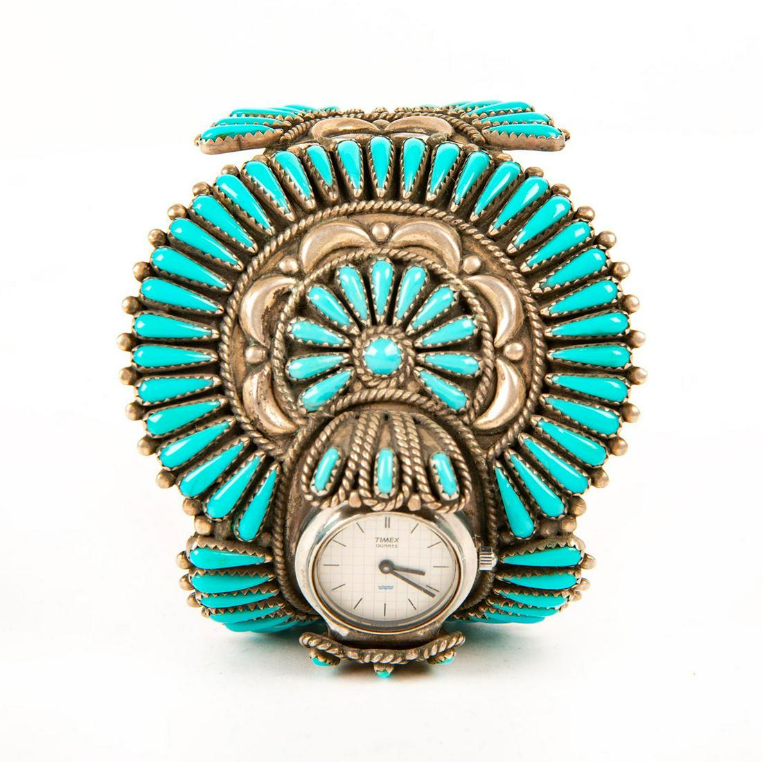 Native American Navajo Turquoise Sterling Silver Watch (1 of 7)