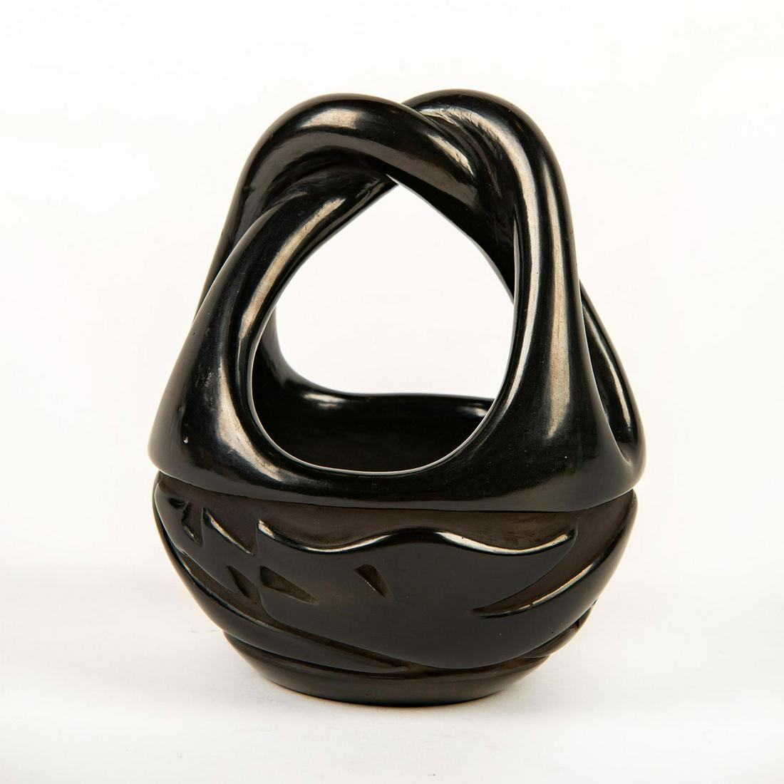 Native American Santa Clara Blackware Pottery Basket (1 of 4)