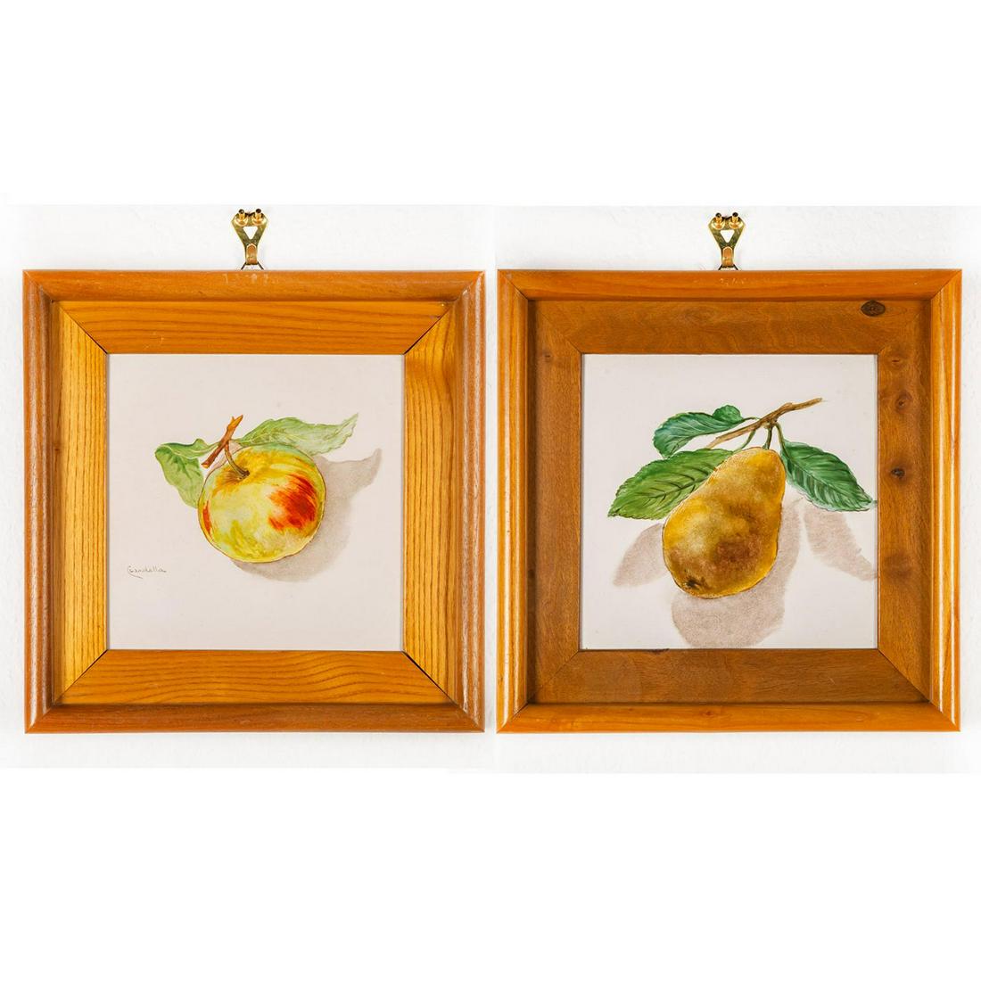 Pair Of Italian Ceramic Fruit Plaques, Apple And Pear (1 of 3)