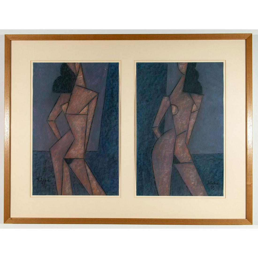 James Jim Ritchie, Cubism Style Pastels , Signed, (1 of 5)