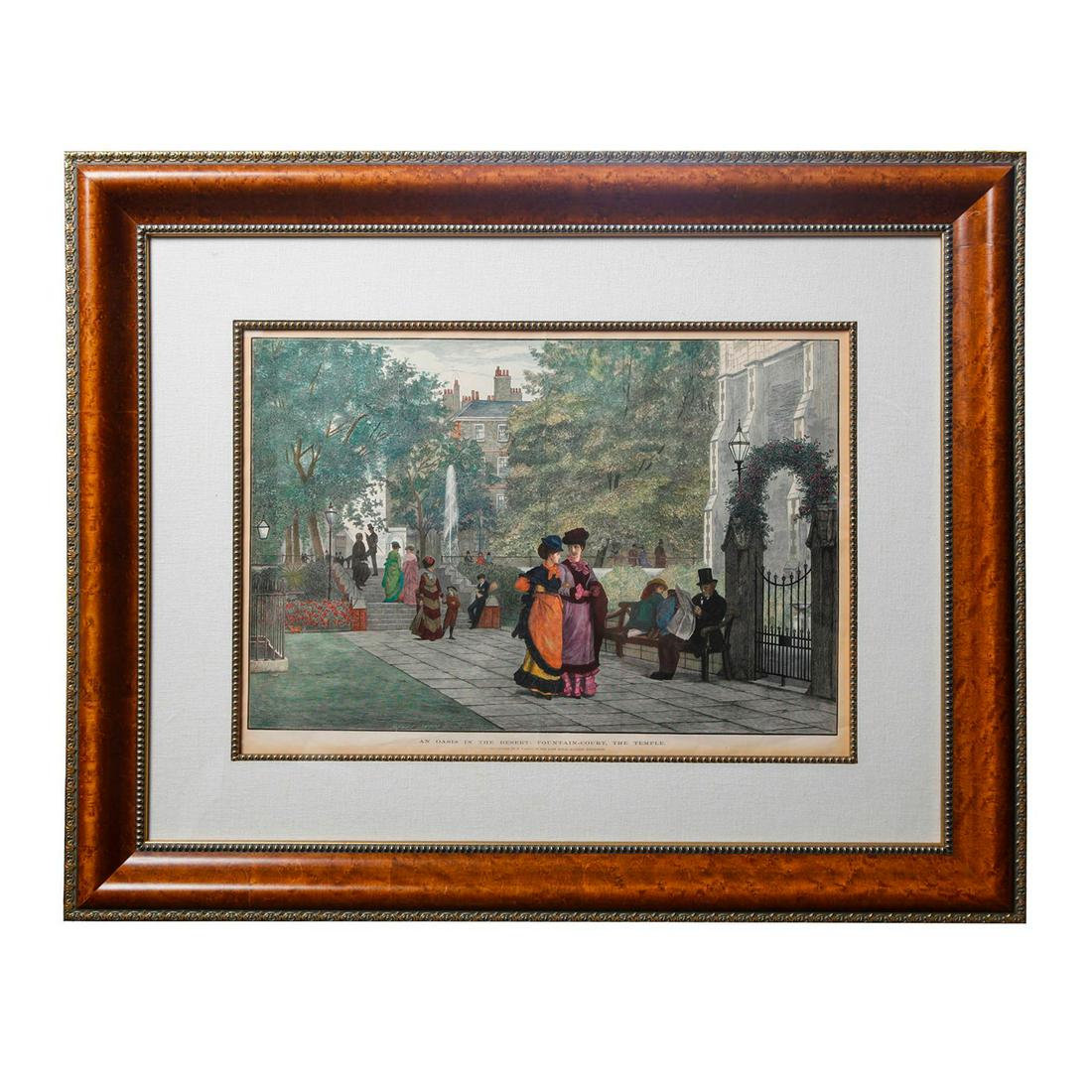 Antique Engraved Victorian Print, An Oasis In The: Framed original, from an 1876 engraving by British artist Henry Wallis. #EngravedPrint #HenryWallis #RWS #RoyalWatercolorSociety #IllustratedLondonNews #VictorianPrints #FramedPrints #VictorianArt #Mi