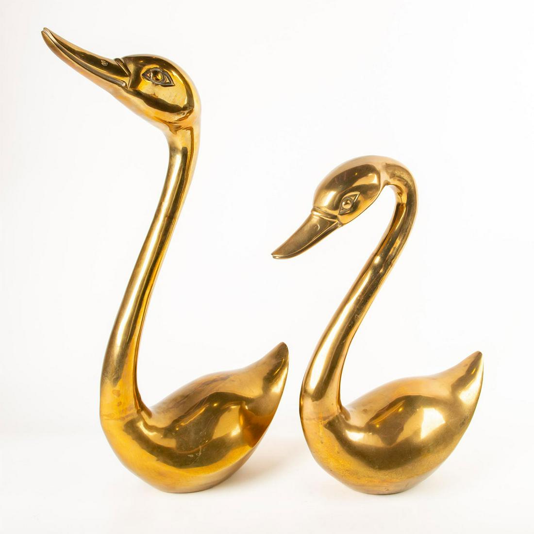 Large Mid Century Modern Pair Of Korean Brass Swan (1 of 3)