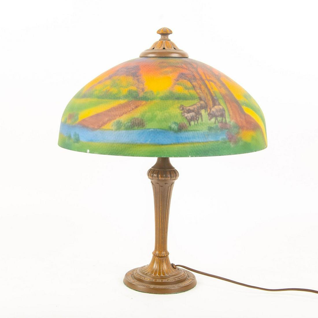 Vintage Reverse Painted Glass Table Lamp (1 of 5)