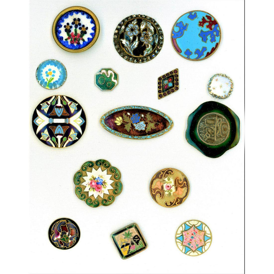 A Small Card Of 19Th & 20Th Century Enamel Buttons (1 of 6)