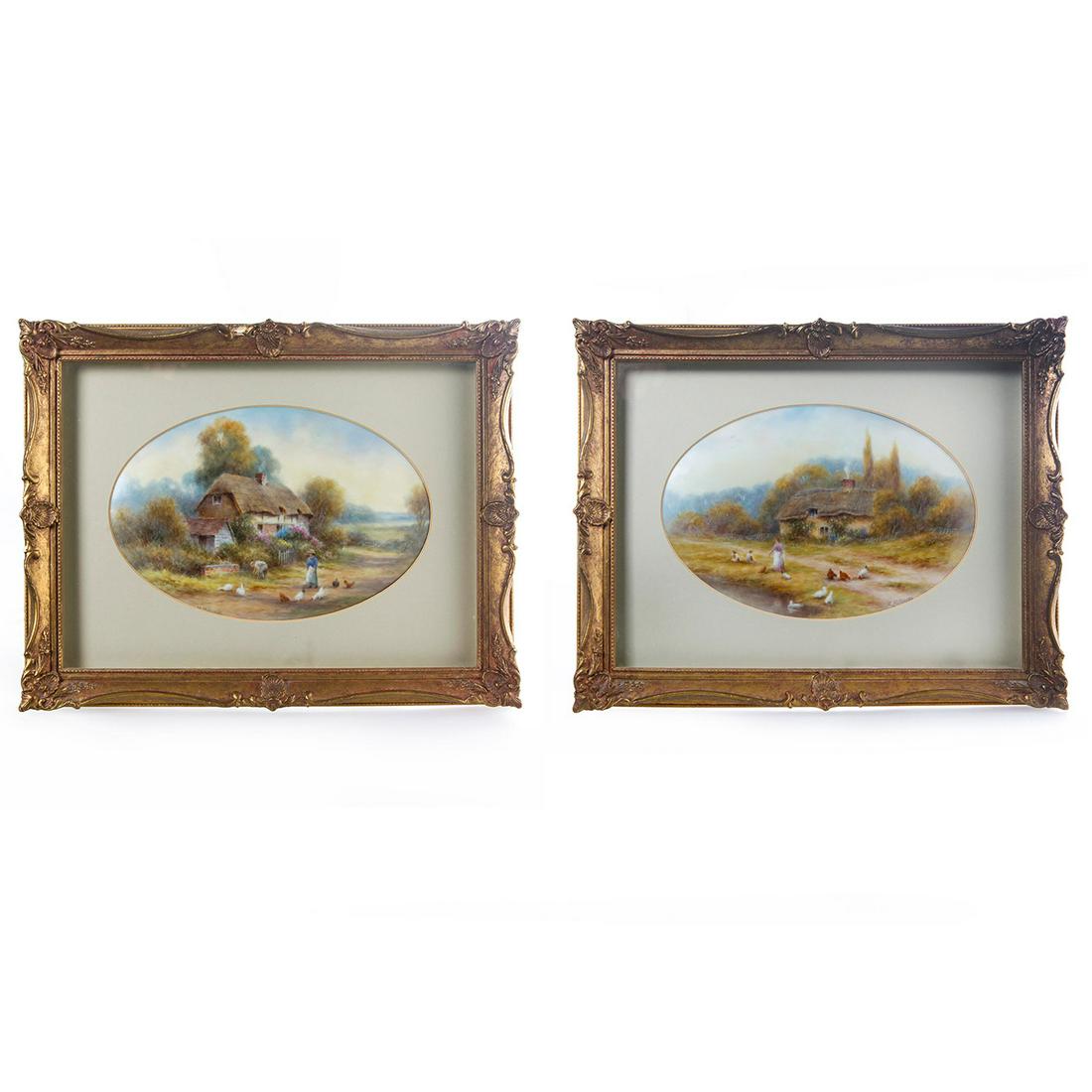 Two Framed Milwyn Holloway Ceramic Plaques: Farm and animal study in the style of Edgar Hunt. Artist signed. #MilwynHolloway #RoyalWorcester #HarryDavis #Landscape #Paintings #BritishCeramics Artist: Milwyn Holloway Issued: c. 1990 Dimensions: