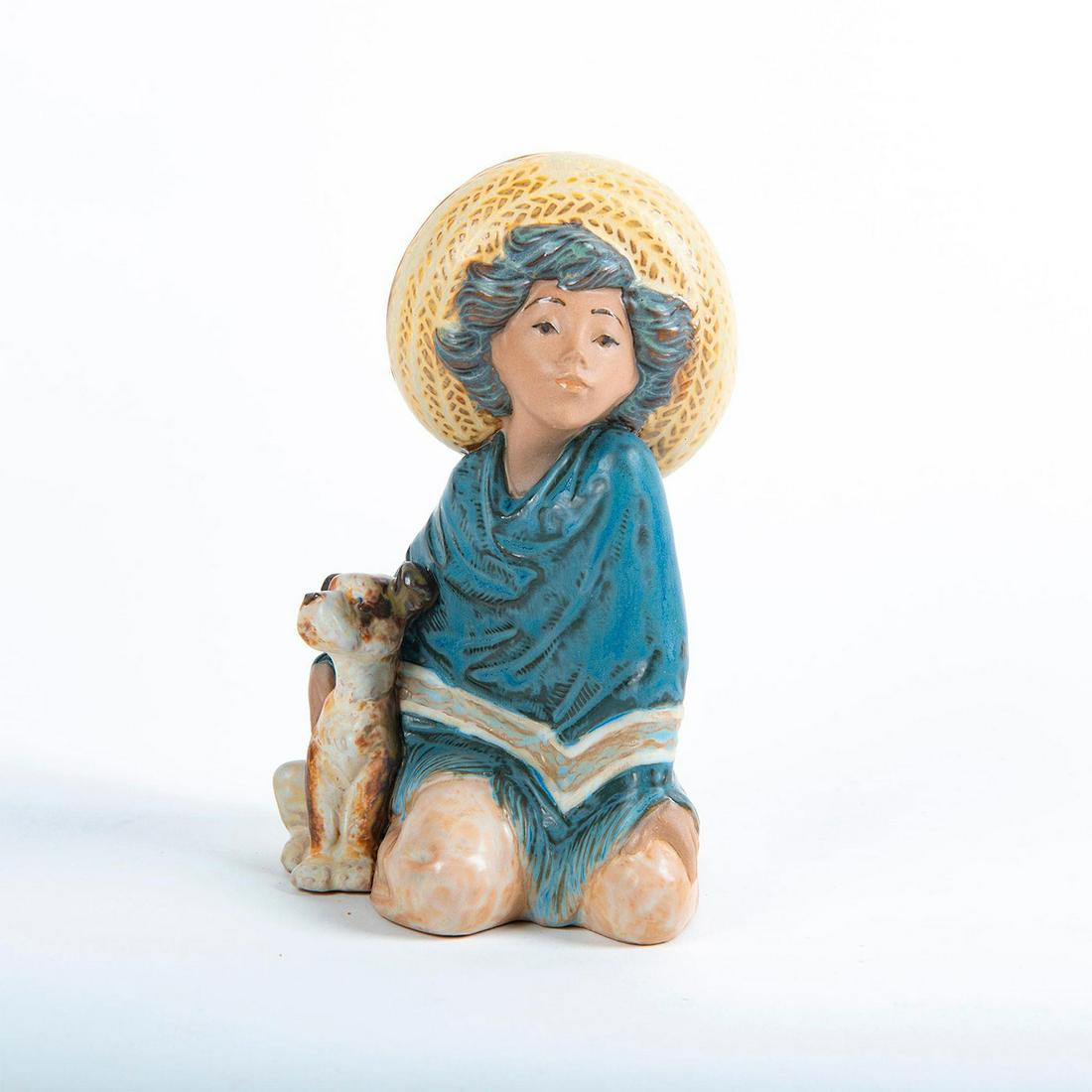Lladro Porcelain Figurine, Fernando 01012167: Porcelain figurine with Gres finish; Fernando with his loyal dog. Lladro backstamp. Includes original box. Artist: Jose Puche Issued: 1987 Dimensions: 6.25"H Country of Origin: Spain Manufacturer: Lla