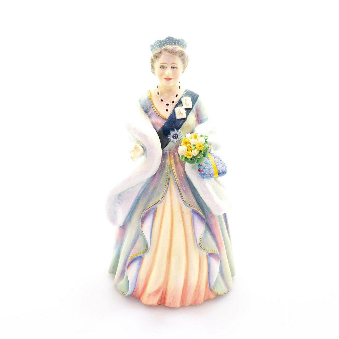Queen Elizabeth Queen Mother HN3189 - Royal Doulton: Royal Doulton backstamp. Royalty Artist: Eric J. Griffiths Issued: 1990; Ltd. 1,500 Dimensions: 8"H Manufacturer: Royal Doulton