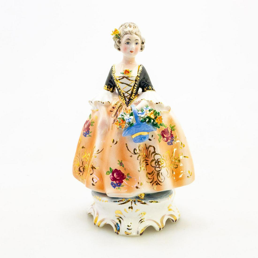 Italian Porcelain Crinoline Figurine, Blue Basket (1 of 3)