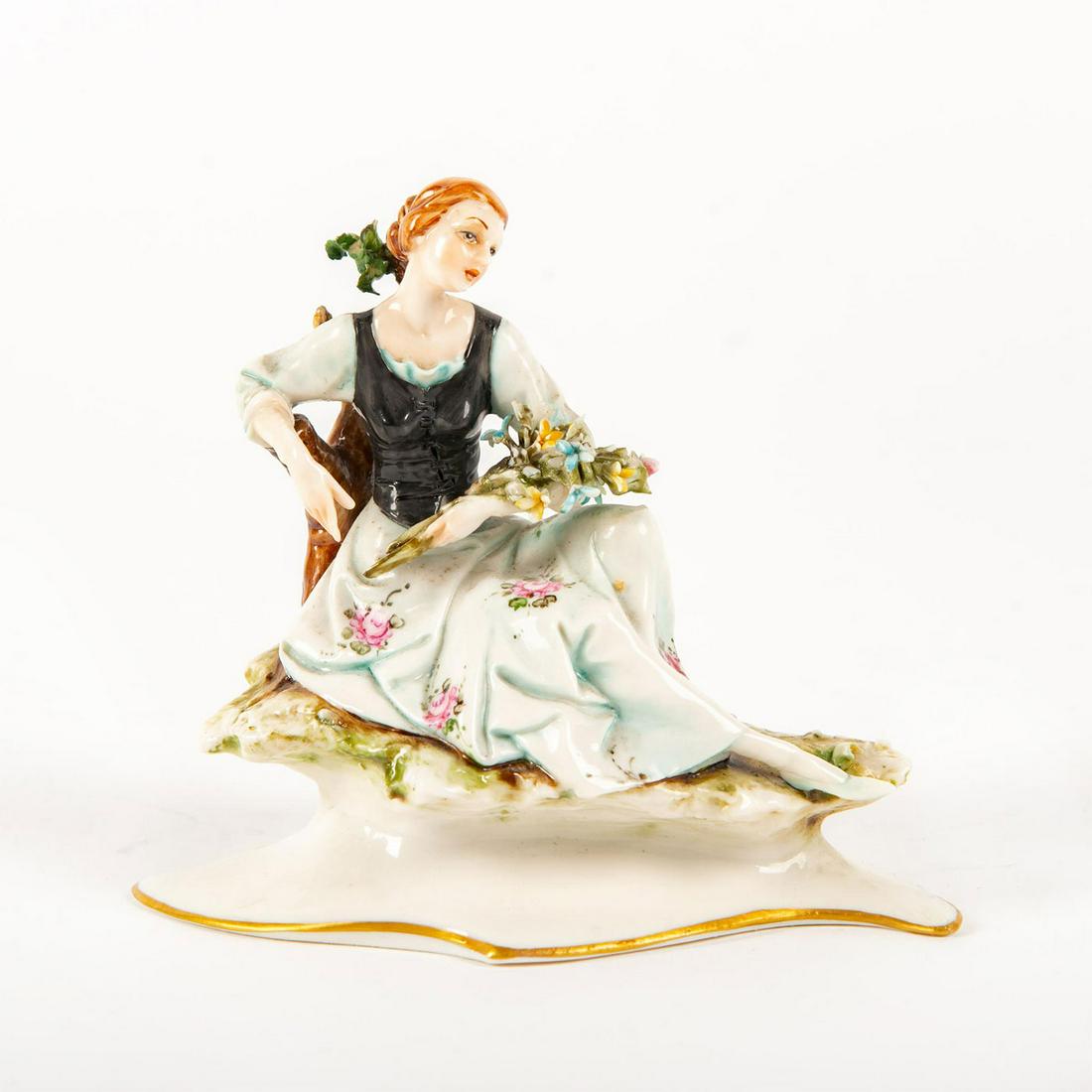 Italian Porcelain Figural Group, Lady with Flowers (1 of 3)