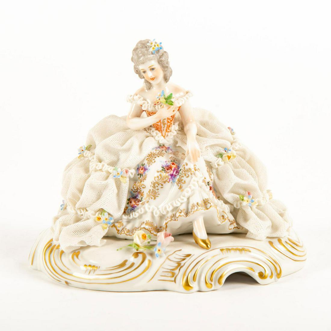 Italian Porcelain Lace Figurine, Seated Lady (1 of 5)