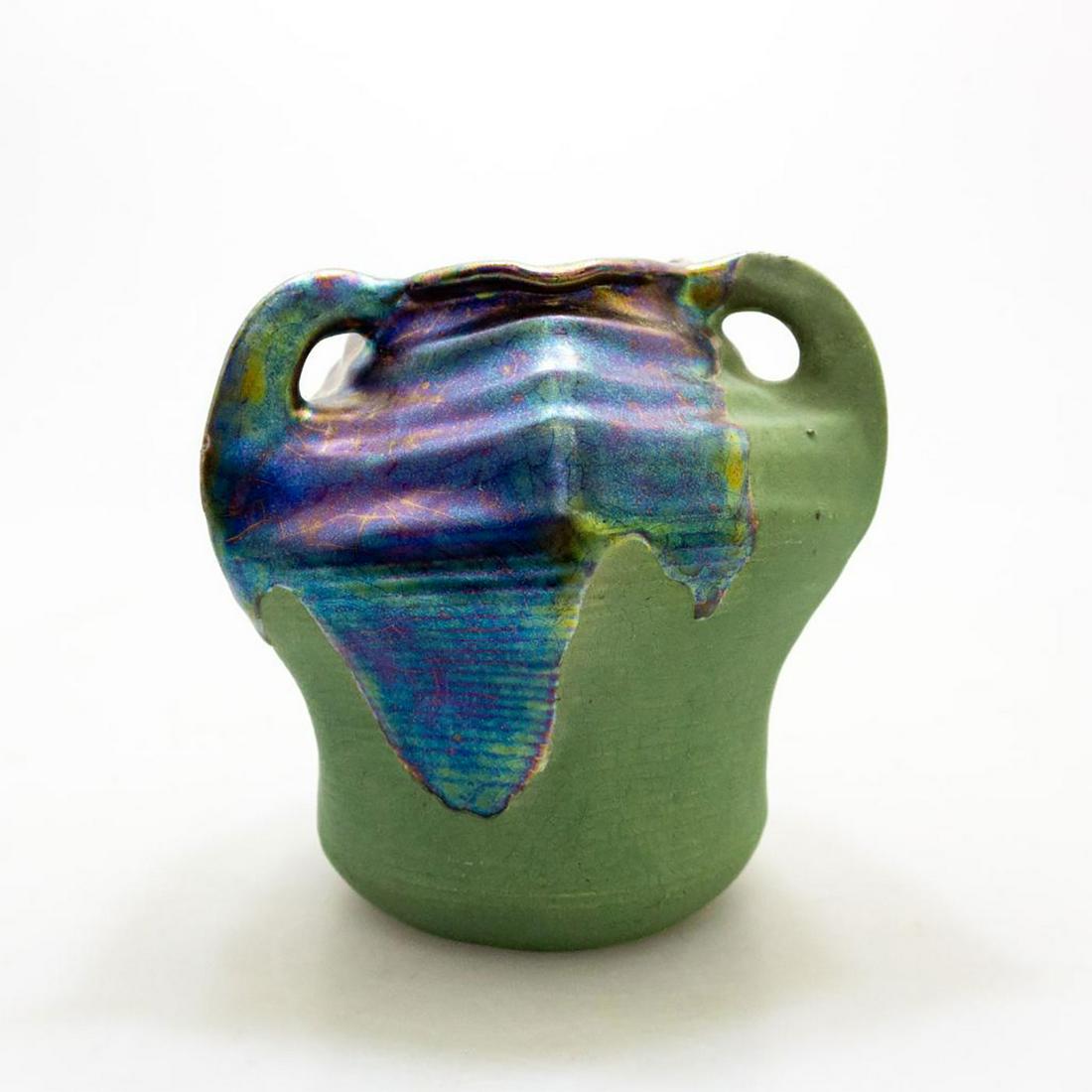 Vintage Ceramic Pottery Iridescent Lustre Handled Vase (1 of 3)