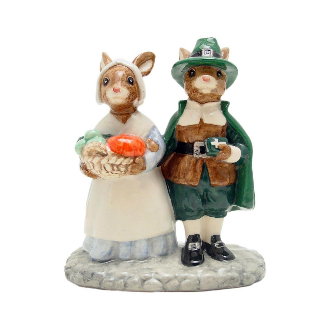 Pilgrim DB212 - Royal Doulton Bunnykins: Doulton backstamp. Artist: C. Dadd Issued: 1999; S.E. 2,000 Dimensions: 4.5"H Manufacturer: Royal Doulton Country of Origin: England