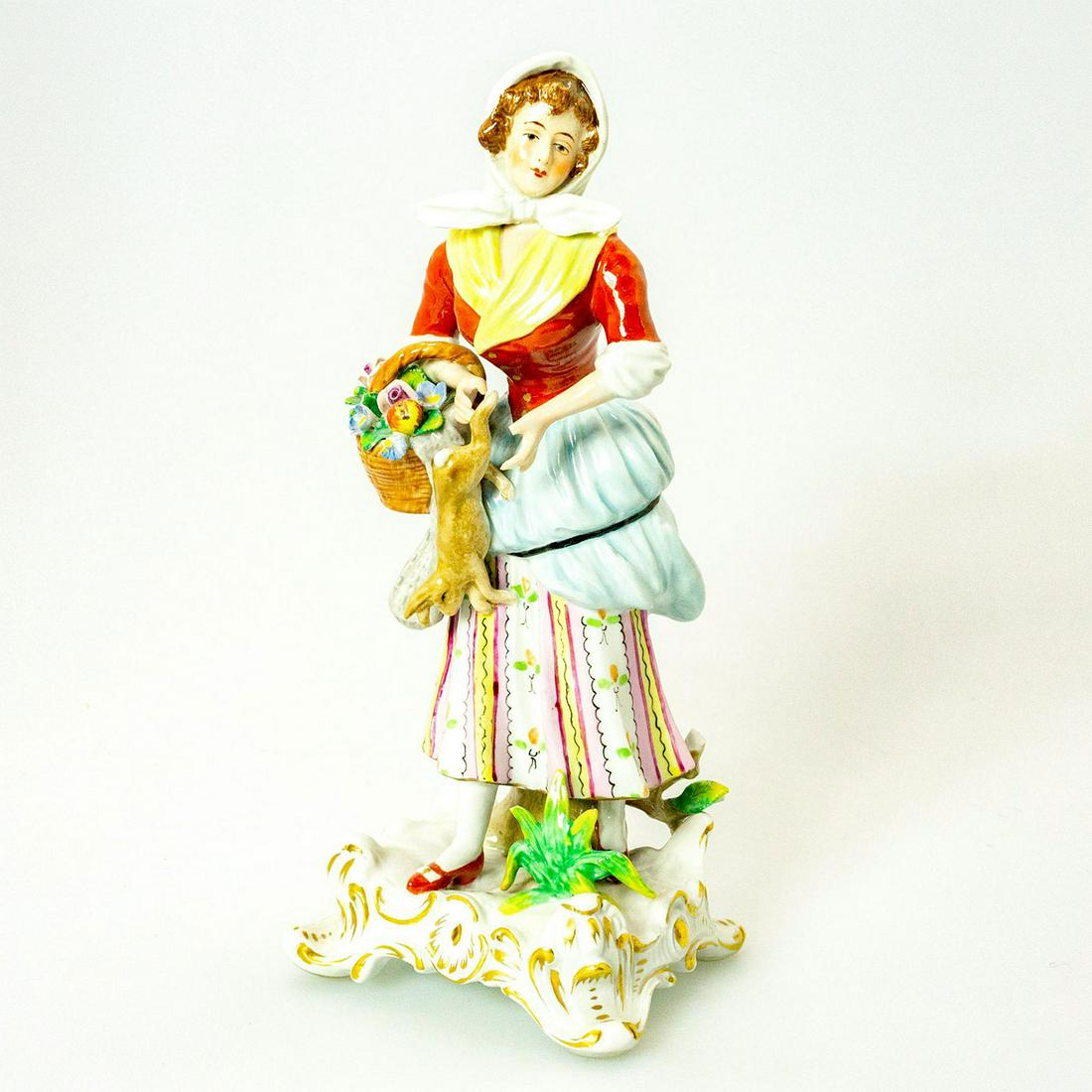 Sitzendorf Porcelain Figurine, Woman With Flower Basket (1 of 4)