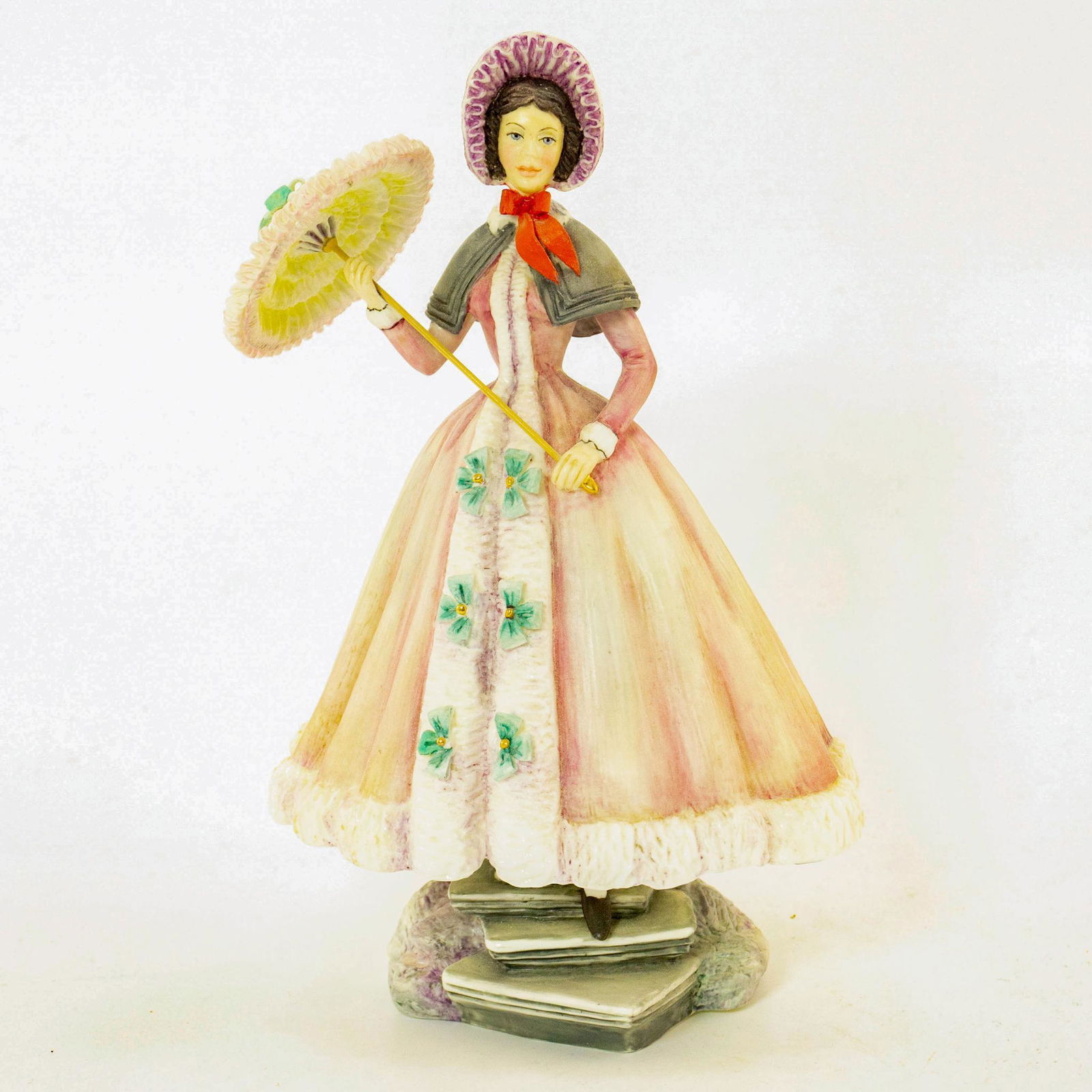 Beatrice - Royal Worcester Figurine: Victorian series. Fine Bone China; purple and green coloration; matte finish. Woman with parasol. Royal Worcester backstamp. Issued: 20th c. Dimensions: 7.75"H Manufacturer: Royal Worcester Country of