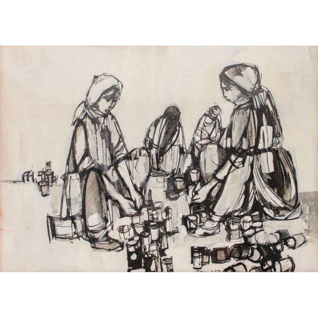 Ruth Schloss (b. 1922-2013), Seated Women, Framed (1 of 5)