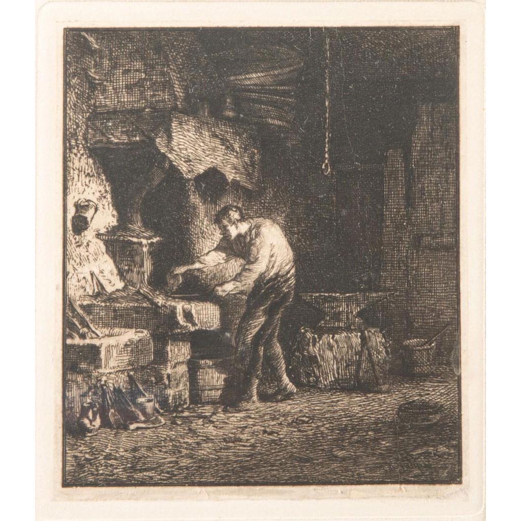 Charles Emile Jacque Framed Etching, The Forge (1 of 4)