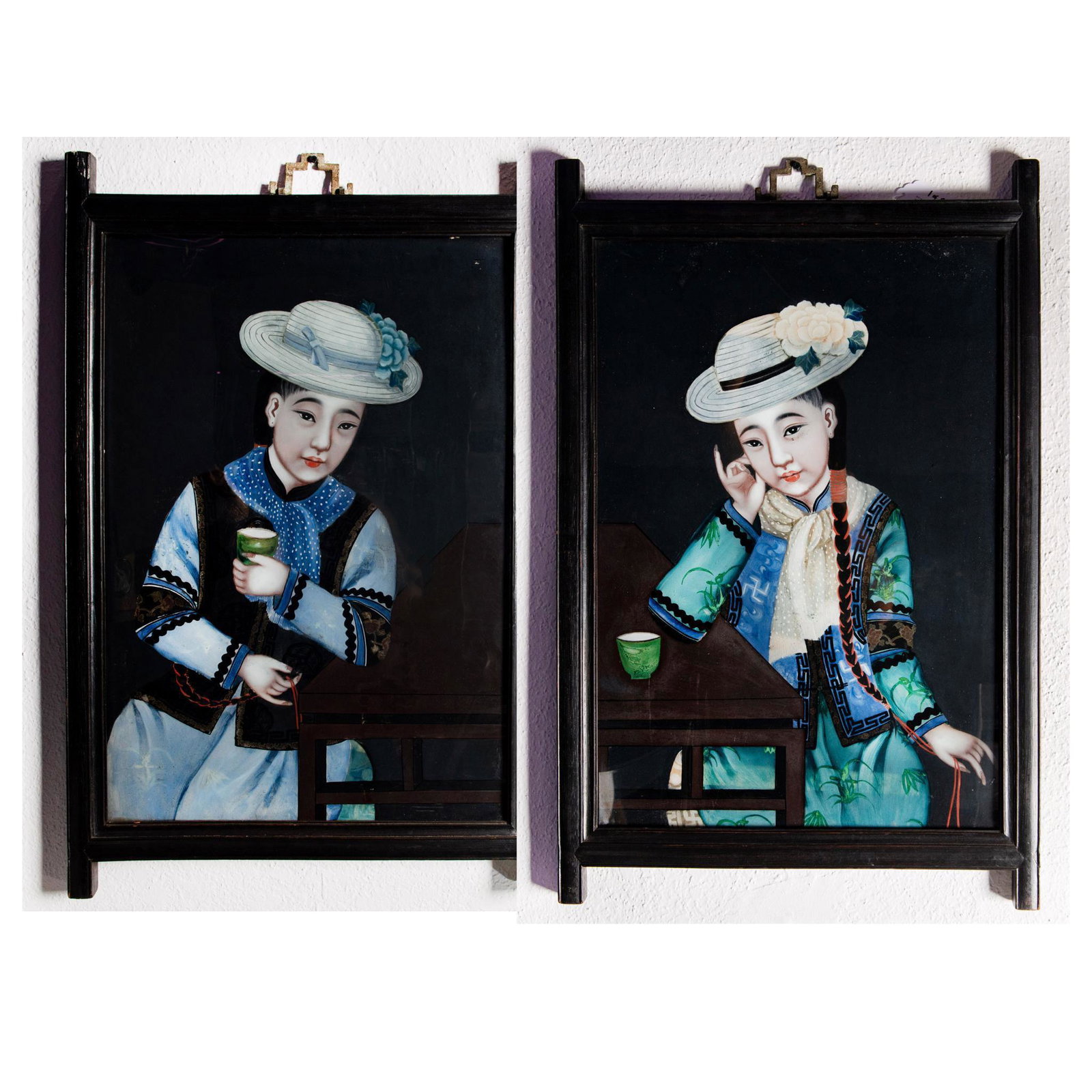 Pair of Reverse Painted Chinese Paintings on Glass (1 of 7)