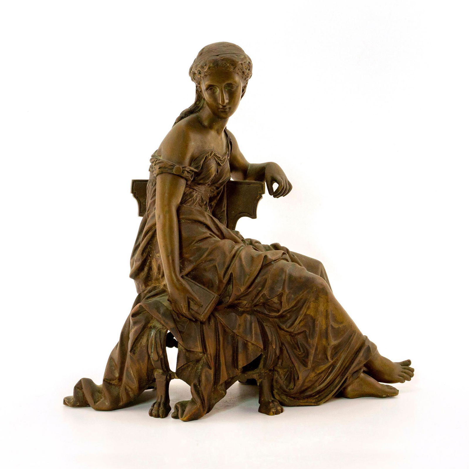 Bronze by Moreau, Sitting Figure of Lady Student (1 of 3)