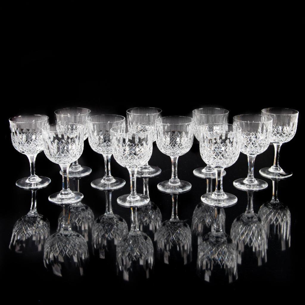 11pc Thomas Webb Normandy Crystal Wine Glasses: Elegant hand-crafted cut crystal in Normandy pattern. Thomas Webb backstamp. Thomas Webb began his glass career in 1829, when he became a partner of the Wordsley Glassworks. Soon after, he also inheri