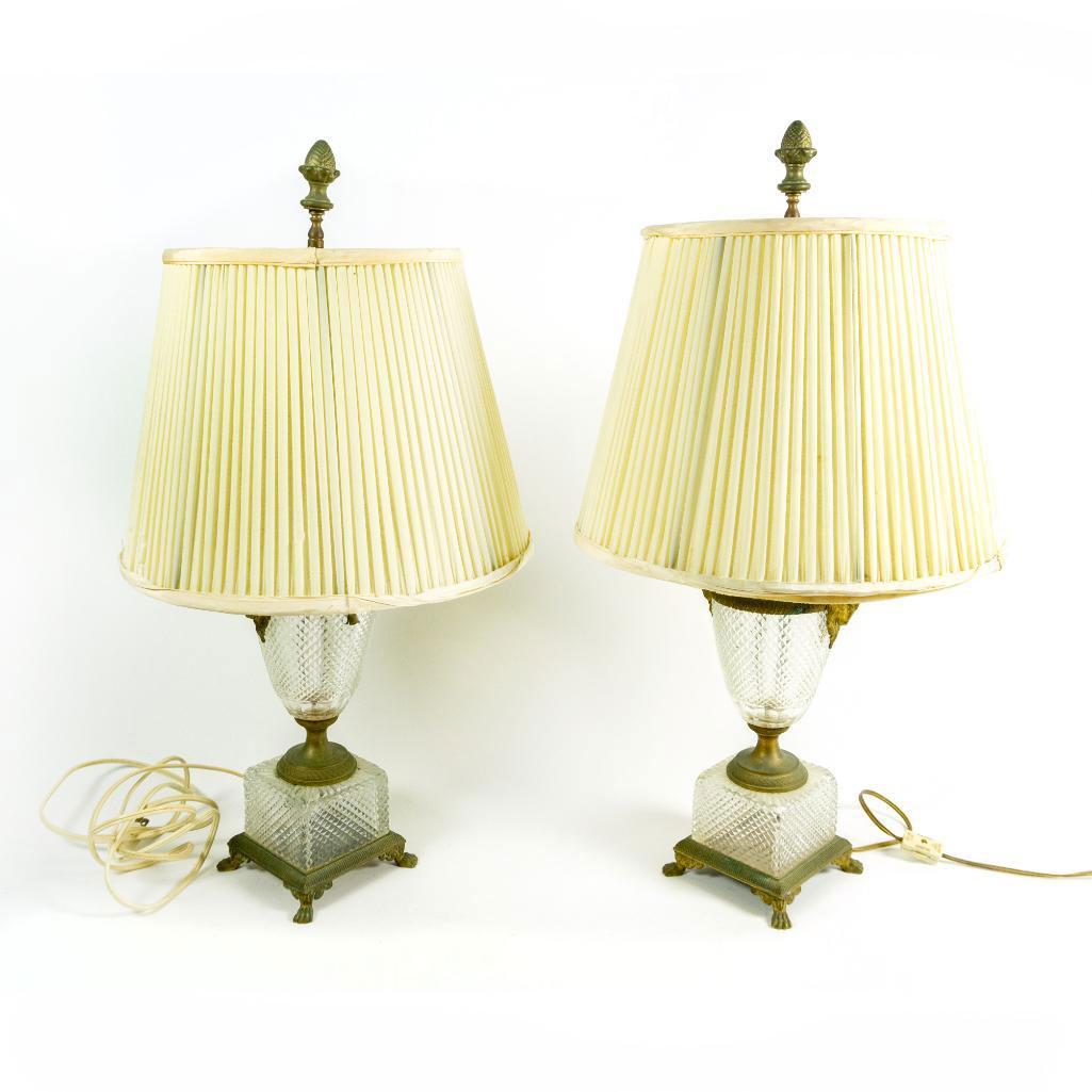 Pair of Crystal and Brass Double Fixture Lamps (1 of 5)