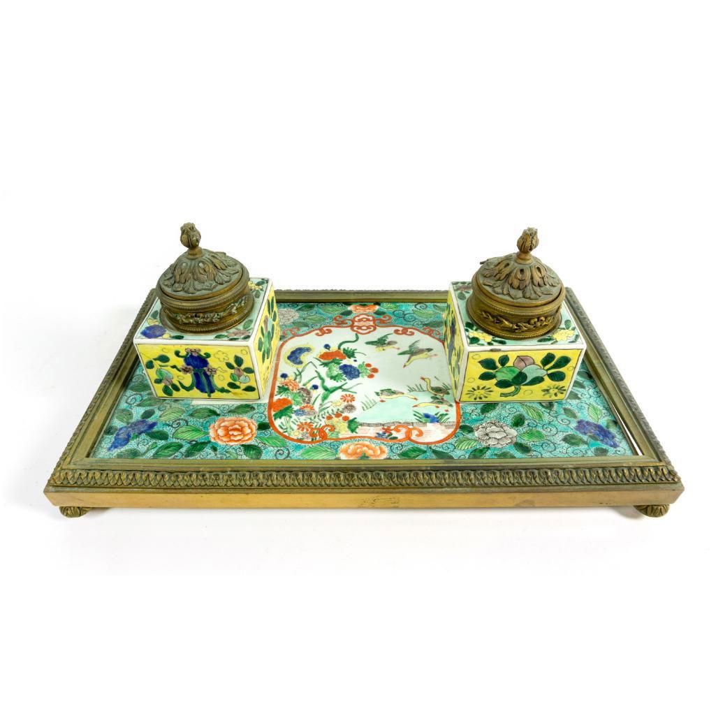 Japanese Double Tile and Brass Inkwell (1 of 3)