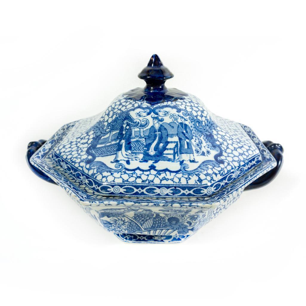 William Adams Blue And White Ceramic Lidded Dish (1 of 5)