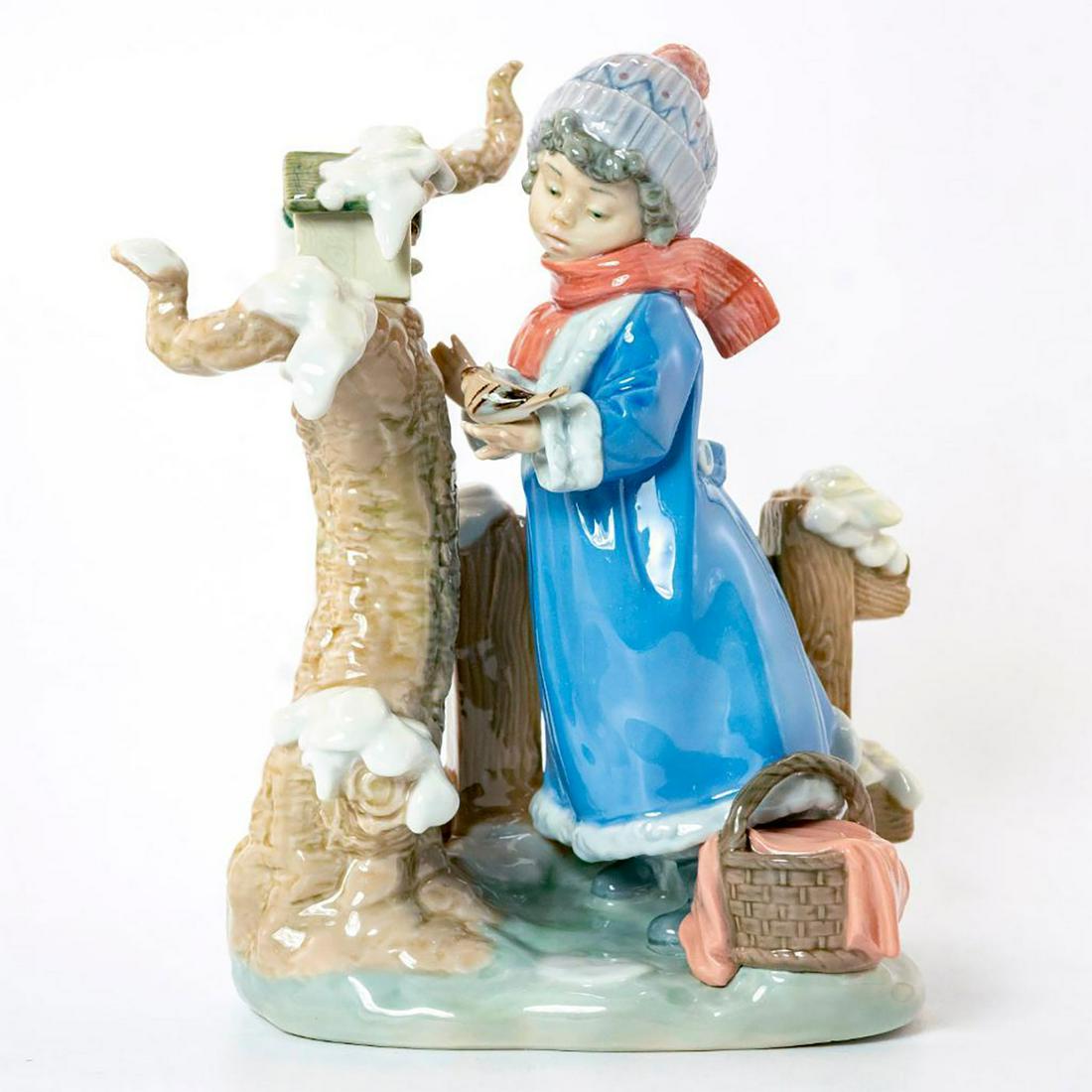 Winter Frost 1005287 - Lladro Porcelain Figure: Glazed porcelain; Girl dressed for the snow. With original box. Lladro backstamp. Artist: Antonio Ramos Issued: 1985-2007 Dimensions: 10"H x 6.75"W