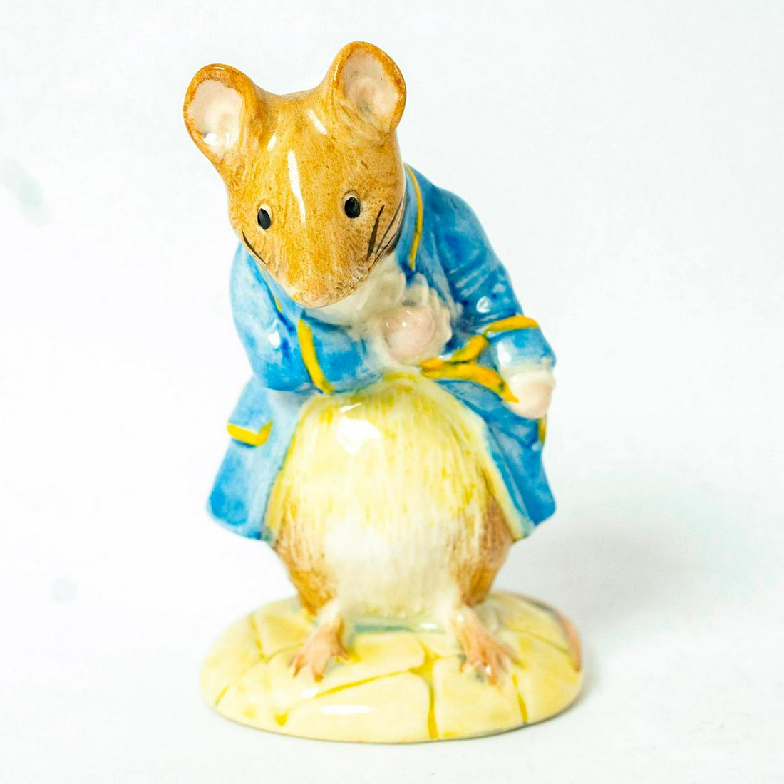 Gentleman Mouse Made a Bow - Royal Albert - Beatrix: Royal Albert Backstamp. Brown, blue, and white. Artist: Ted Chawner Issued: 1990 - 1996 Dimensions: 3''H Country of Origin: England Manufacturer: Beswick