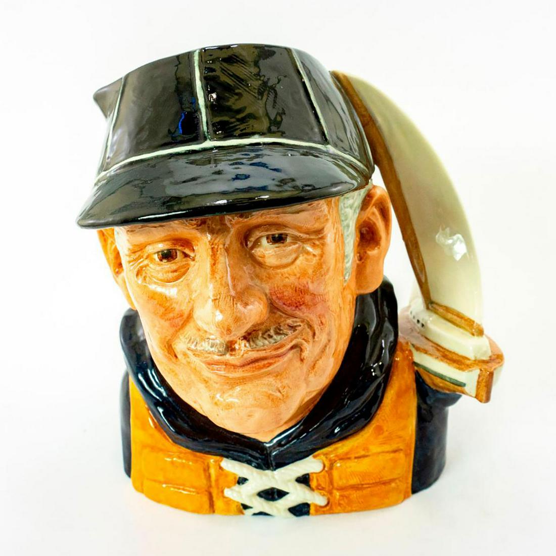 Large Royal Doulton Character Jug, Yachtsman D6622: Orange life jacket, dark blue and white cap and jersey; boat handle. Doulton backstamp. Artist: David B Biggs Issued: 20th c. Dimensions: 7.75"H Manufacturer: Royal Doulton Country of Origin: England