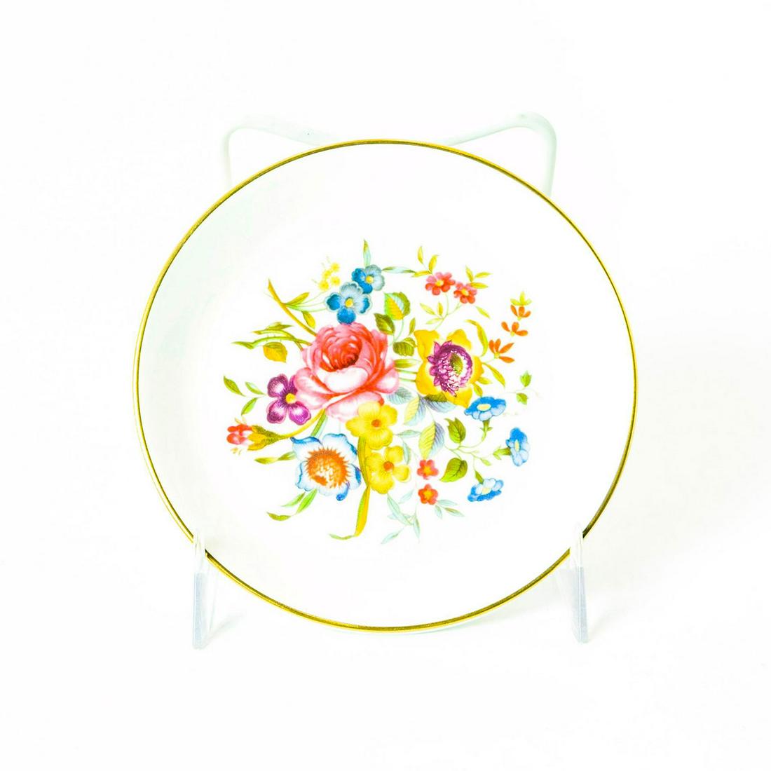 Royal Worcester, Butter Dish: Beautiful, small, and colorful floral dish. Royal Worcester backstamp. Issued: 20th c. Dimensions: 1"H x 4.5"D Manufacturer: Royal Worcester Country of Origin: England