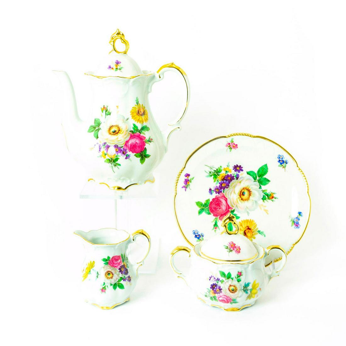 4pc Mitterteich Bavaria Coffee Set, Meissen Floral (1 of 3)